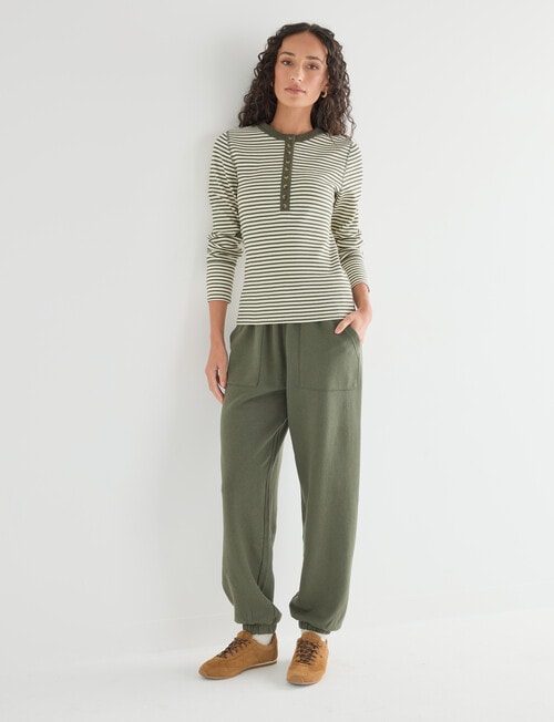 Zest Lounge Henley Top, Green Stripe product photo View 03 L