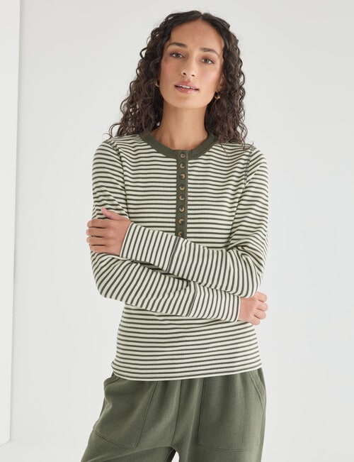 Zest Lounge Henley Top, Green Stripe product photo View 04 L