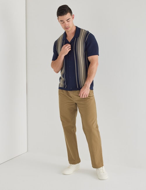 Gasoline Button Down Stripe Knit Shirt, Navy product photo View 03 L