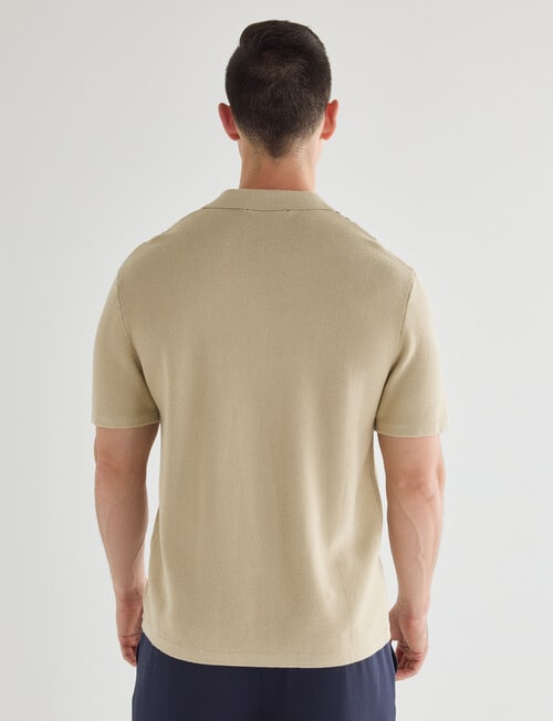 Gasoline Button Down Stripe Knit Shirt, Tan product photo View 02 L