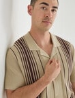 Gasoline Button Down Stripe Knit Shirt, Tan product photo View 04 S