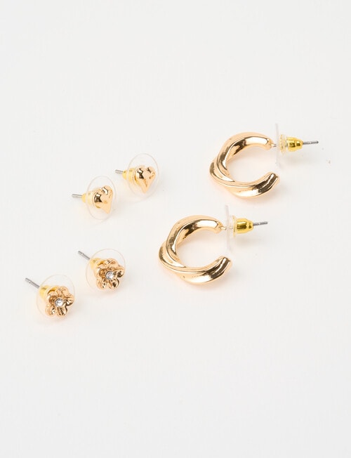 Earsense Heart Flower Hoop Trio, Gold Tone product photo View 02 L