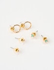Earsense Ball Green Opal Heart Trio, Gold Tone product photo View 02 S