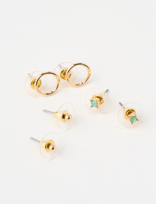 Earsense Ball Green Opal Heart Trio, Gold Tone product photo View 02 L