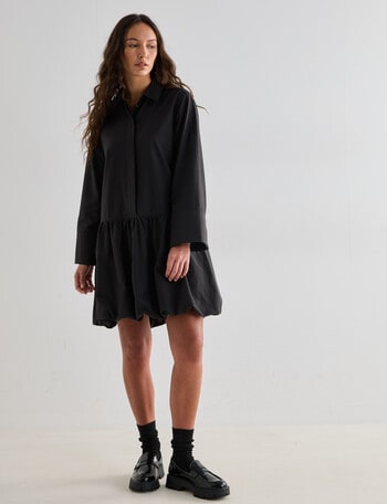 Mineral Jamie Bubble Hem Shirt Dress, Black product photo