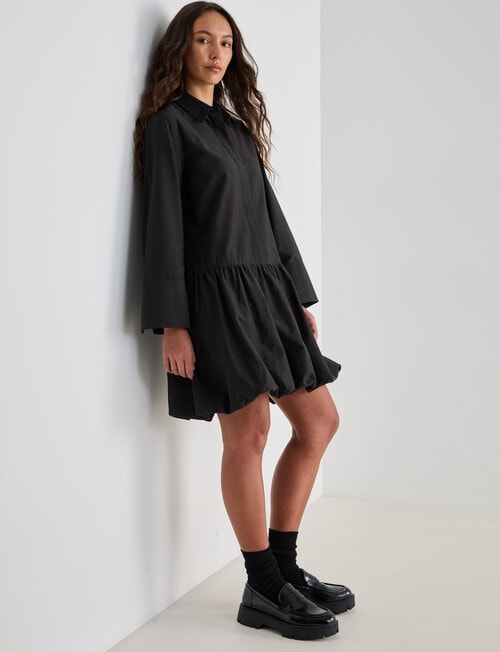 Mineral Jamie Bubble Hem Shirt Dress, Black product photo View 03 L