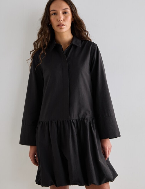 Mineral Jamie Bubble Hem Shirt Dress, Black product photo View 07 L
