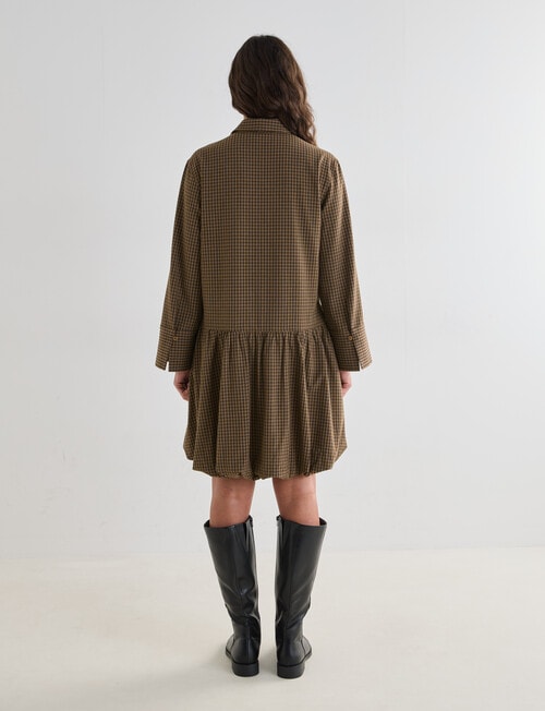 Mineral Jamie Bubble Hem Shirt Dress, Tan Check product photo View 02 L