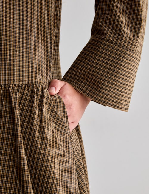Mineral Jamie Bubble Hem Shirt Dress, Tan Check product photo View 07 L