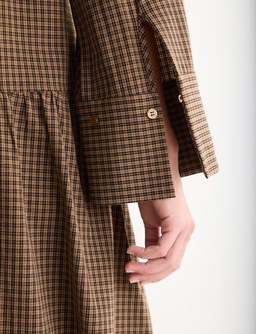Mineral Jamie Bubble Hem Shirt Dress, Tan Check product photo View 10 L