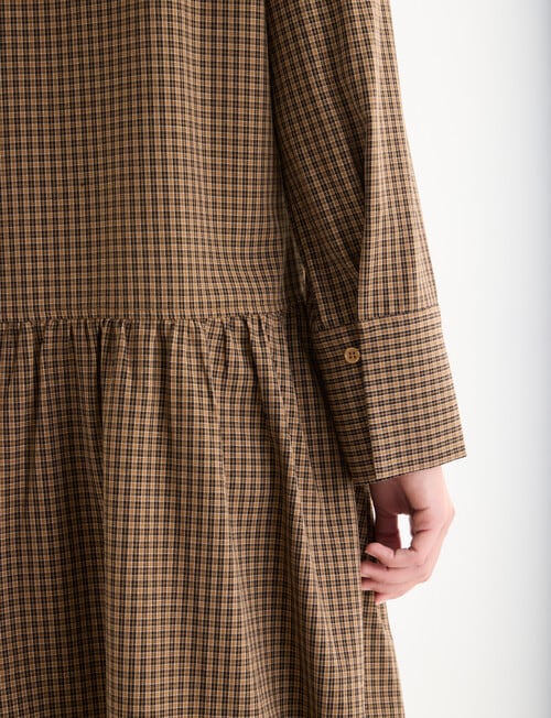 Mineral Jamie Bubble Hem Shirt Dress, Tan Check product photo View 11 L