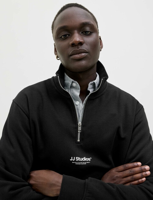 Jack & Jones Quarter Zip Sweatshirt, Black product photo View 02 L
