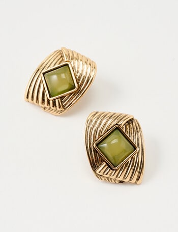 Whistle Vintage Earrings, Antique Gold & Green product photo