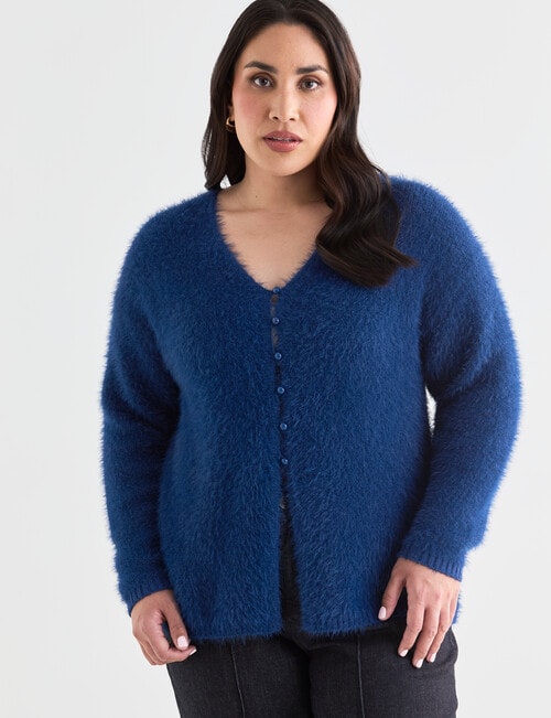 Studio Curve Fluffy Cardigan, Azure - Knitwear