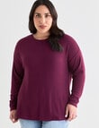 Studio Curve Supersoft Brushed Eyelet Crew Top, Cranberry product photo