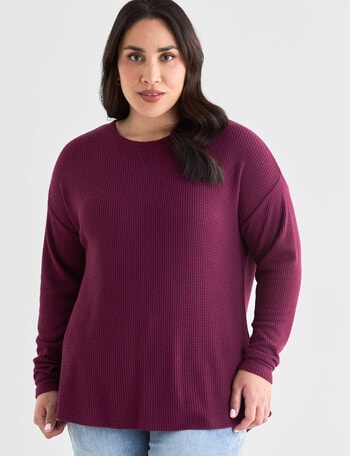 Studio Curve Supersoft Brushed Eyelet Crew Top, Cranberry product photo