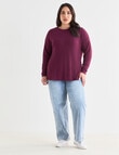 Studio Curve Supersoft Brushed Eyelet Crew Top, Cranberry product photo View 03 S