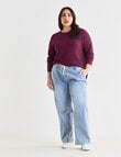 Studio Curve Supersoft Brushed Eyelet Crew Top, Cranberry product photo View 05 S