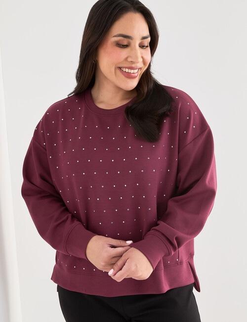 Studio Curve Studded Sweatshirt, Damson product photo View 05 L