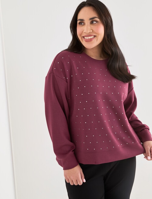 Studio Curve Studded Sweatshirt, Damson product photo View 07 L