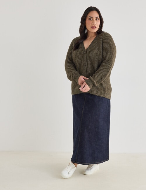 Studio Curve Metallic Cardi, Olive product photo View 03 L