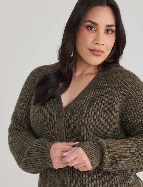 Studio Curve Metallic Cardi, Olive product photo View 04 L