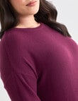 Studio Curve Supersoft Brushed Eyelet Crew Top, Cranberry product photo View 04 S