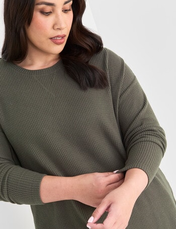 Studio Curve Supersoft Brushed Eyelet Crew Top, Olive product photo