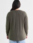 Studio Curve Supersoft Brushed Eyelet Crew Top, Olive product photo View 02 S