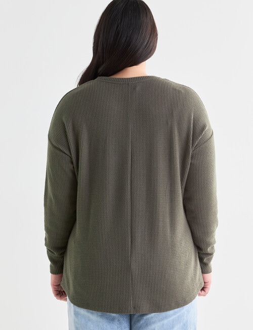 Studio Curve Supersoft Brushed Eyelet Crew Top, Olive product photo View 02 L