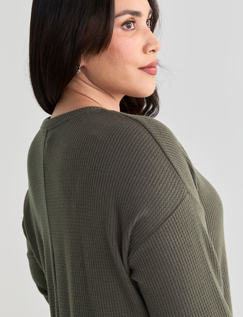 Studio Curve Supersoft Brushed Eyelet Crew Top, Olive product photo View 06 L