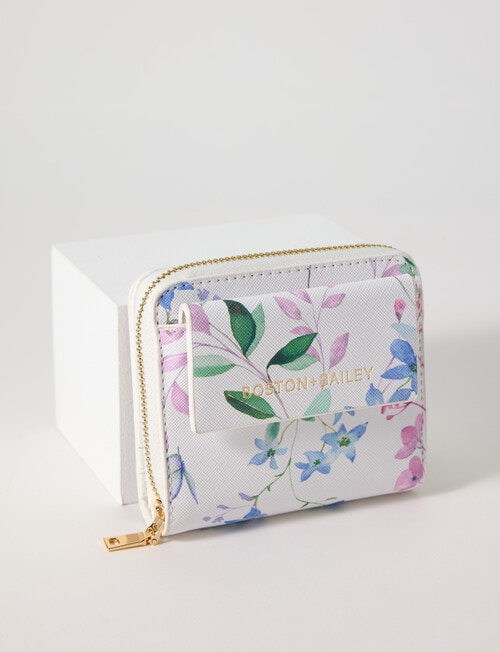 Boston + Bailey Small Wallet with Coin Pocket, White Floral product photo