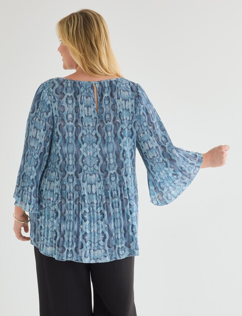 Studio Curve Pleated Chiffon Reptile Print Top, Blue product photo View 02 L