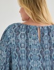 Studio Curve Pleated Chiffon Reptile Print Top, Blue product photo View 05 S