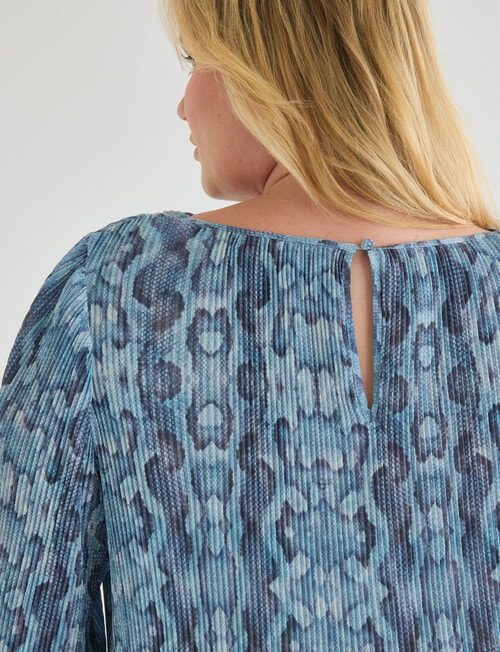 Studio Curve Pleated Chiffon Reptile Print Top, Blue product photo View 05 L