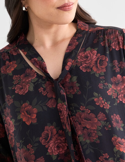 Studio Curve V-Tie Neck Dress, Rose Print product photo View 04 L