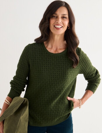 Ella J Basketweave Textured Knit Jumper, Pine product photo