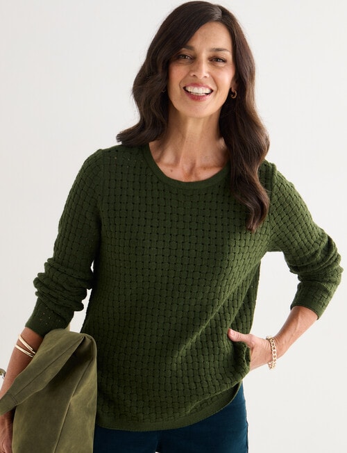 Ella J Basketweave Textured Knit Jumper, Pine product photo