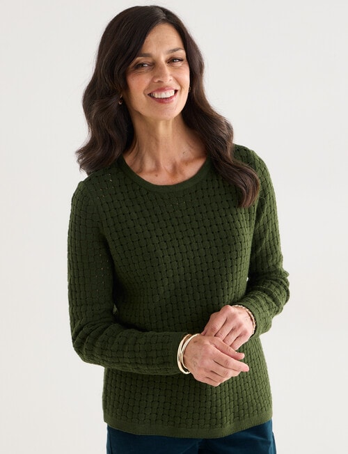 Ella J Basketweave Textured Knit Jumper, Pine product photo View 06 L