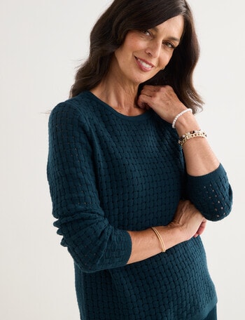 Ella J Basketweave Textured Knit Jumper, Petrel product photo