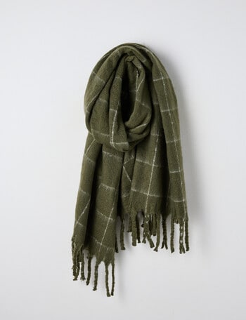 Boston + Bailey Check Tassel Scarf, Olive Marle & Ivory product photo