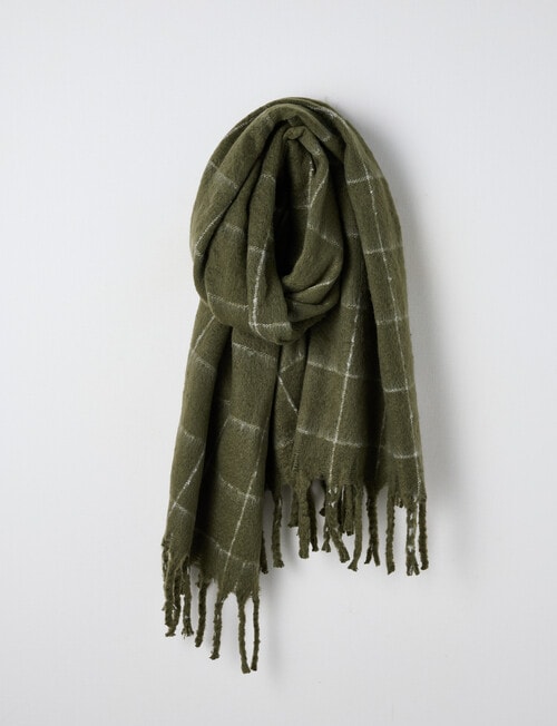 Boston + Bailey Check Tassel Scarf, Olive Marle & Ivory product photo