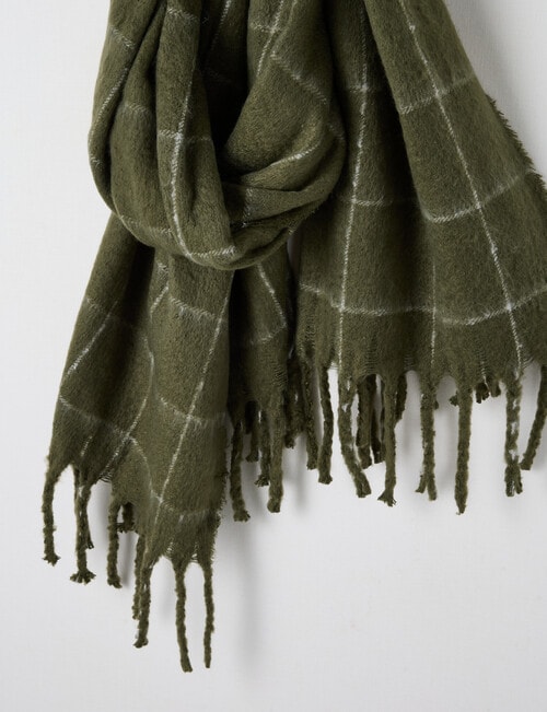 Boston + Bailey Check Tassel Scarf, Olive Marle & Ivory product photo View 02 L