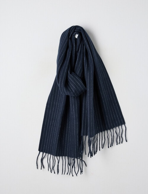Boston + Bailey Brushed Pinstripe Tassel Scarf, Navy & Ivory product photo