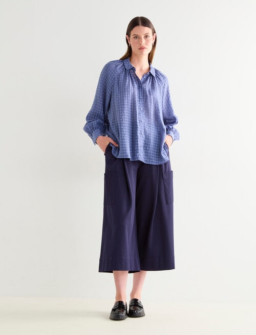 Jigsaw Sawyer Gather Neck Shirt, Smoke Blue Check product photo View 03 L