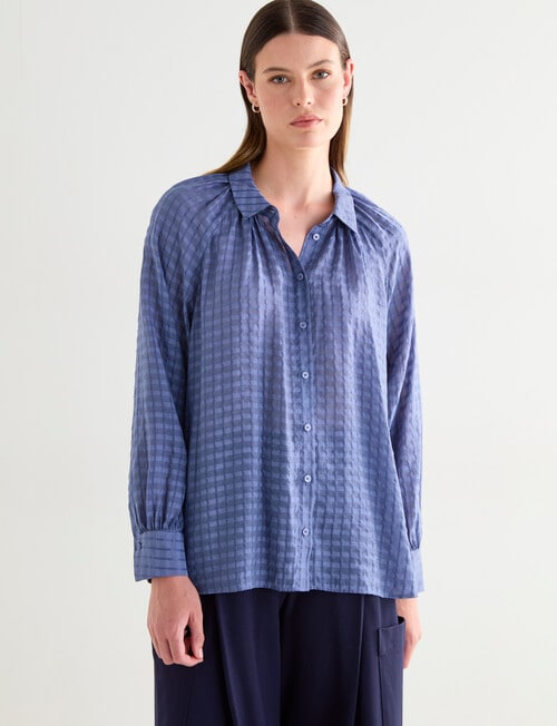 Jigsaw Sawyer Gather Neck Shirt, Smoke Blue Check product photo View 05 L