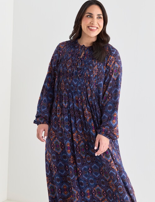 Studio Curve Pleated Double Tie Neck Dress, Boho Print product photo