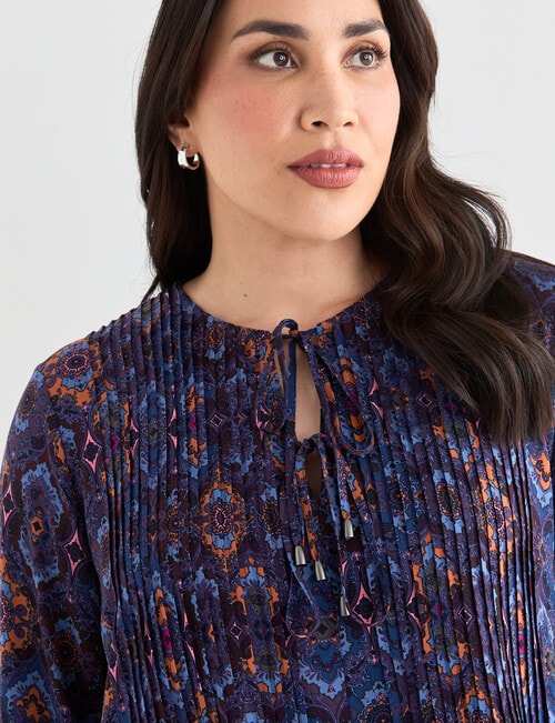 Studio Curve Pleated Double Tie Neck Dress, Boho Print product photo View 04 L