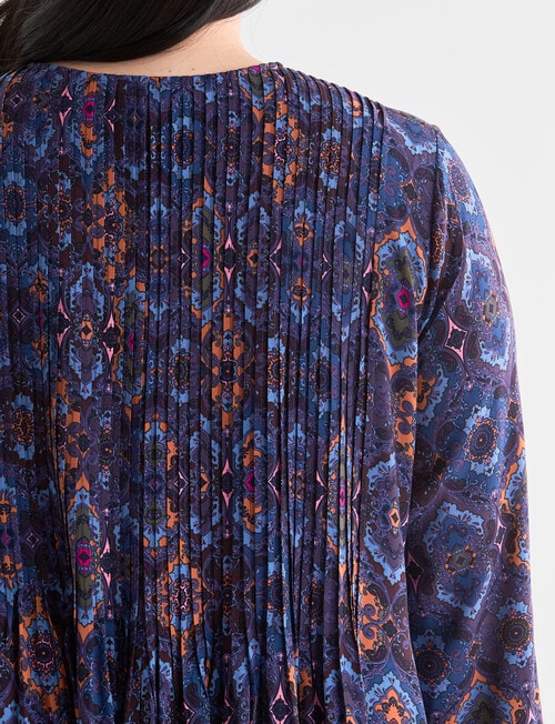 Studio Curve Pleated Double Tie Neck Dress, Boho Print product photo View 06 L