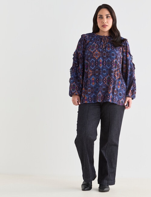 Studio Curve Frill Detail Boho Top, Boho Print product photo View 03 L